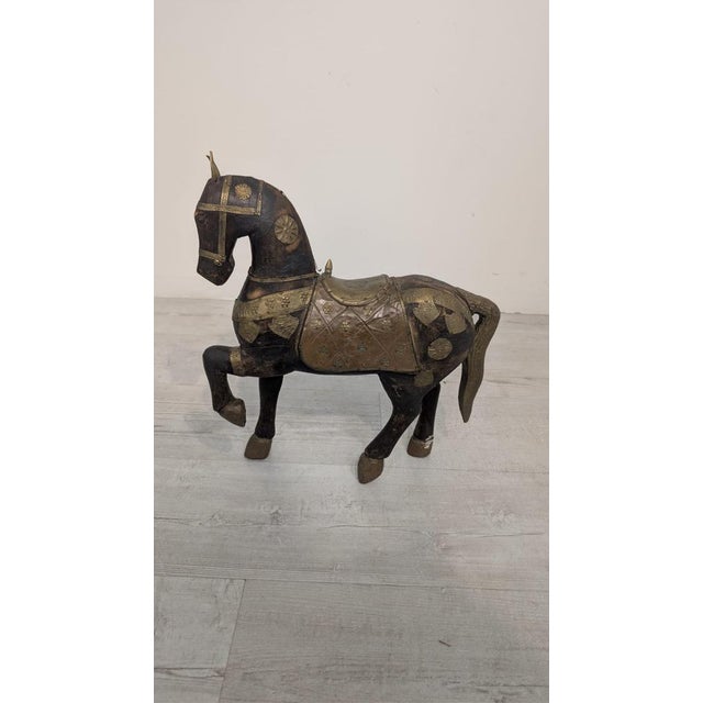 Indian Wooden Ceremonial Horse with Brass from Charles Mareck, 1920s For Sale - Image 9 of 18