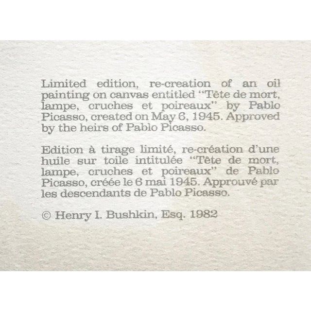 Cubism "Tete De Morte, Lampe Cruches Et Poireaux" 1980s Pablo Picasso Estate Lithograph For Sale - Image 3 of 3