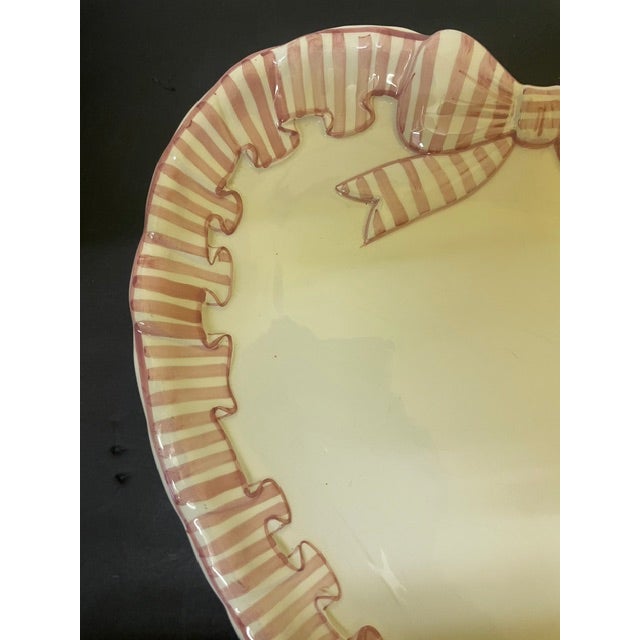 Vintage 1989 Angora / Haldon Group "Pink Stripe" Ribbon Bow Heart Platter - Rare 14" For Sale - Image 4 of 17