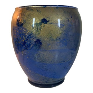 Abstract Blue & Gold Reverse Painted Deco Vase For Sale