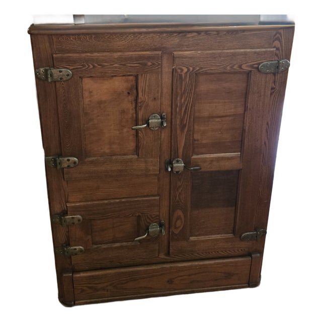 1930s Vintage Oak Ice Chest For Sale