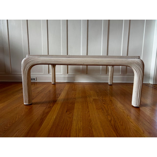 1970s Vintage 1970's Split Reed Waterfall Coffee Table With Glass Top & Matching End Table For Sale - Image 5 of 18