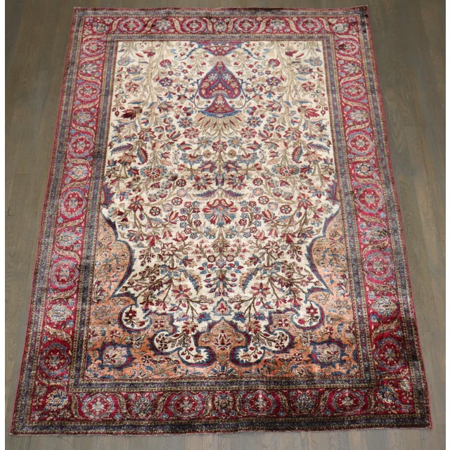 Folk Art Silk Kashan Prayer Rug no. 10953 For Sale - Image 3 of 9