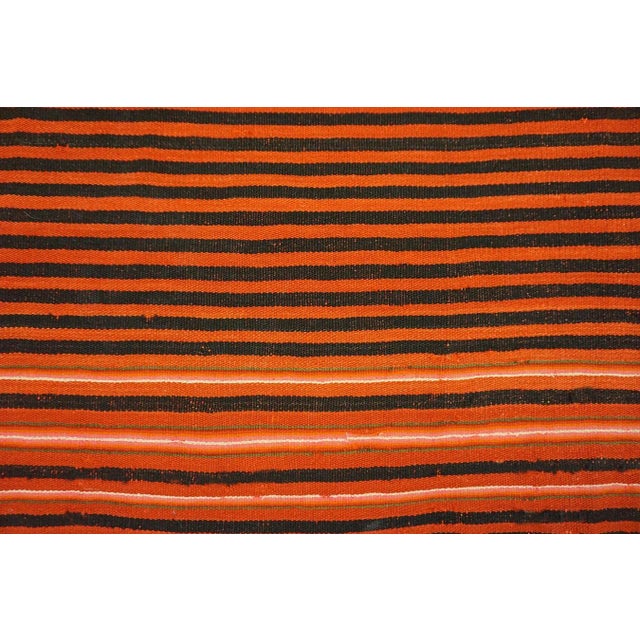 Textile 1920s Red Background Stripe Black and Ivory Desing Antique Navajo Rio Grande Rug For Sale - Image 7 of 17