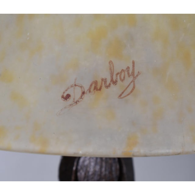 Darboy & Daum Pair of French Art Deco Orange & Yellow Glass Wrought Iron Table Lamp 1920ss For Sale - Image 10 of 13