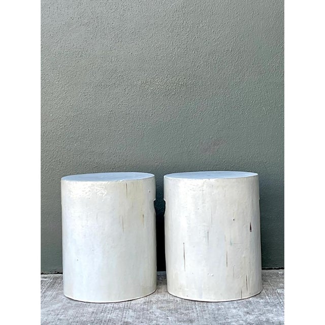 Vintage White Ceramic Low Stools - Pair For Sale - Image 10 of 12