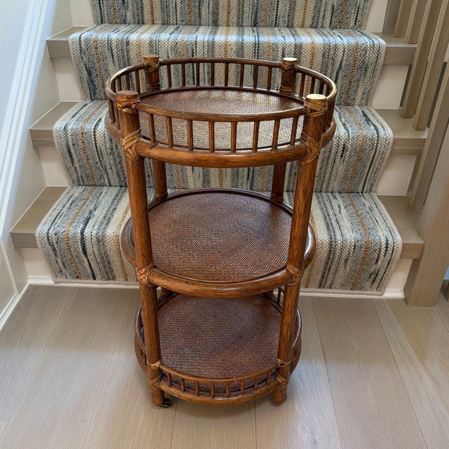 Vintage McGuire Porto Petite Three-Tier Rattan End Table on Casters ...