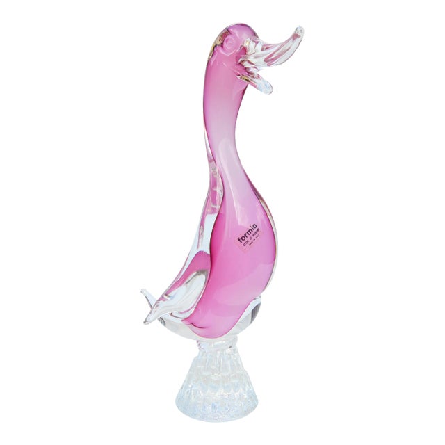 Vintage Large Italian Art Glass Pink Bird Figurine Marked Formia Vetri DI Murano For Sale