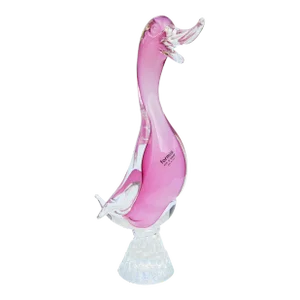 Vintage Large Italian Art Glass Pink Bird Figurine Marked Formia Vetri DI Murano