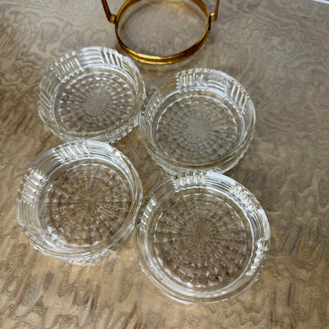 Metal 1950s Mid Century Brass Handled Condiment Server With Starburst Pressed Glass Inserts, Set of Four For Sale - Image 7 of 11