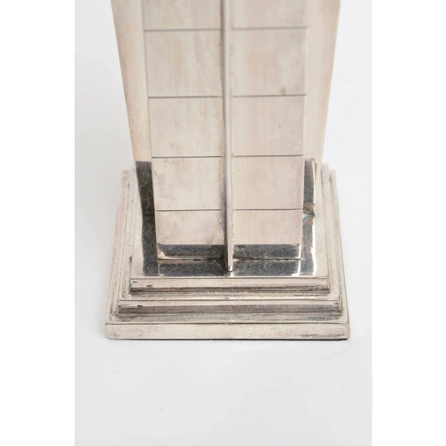 Silver Vintage Silver Plate Deco Style "Skyscraper" Candlesticks Pair Of, 90's For Sale - Image 8 of 10
