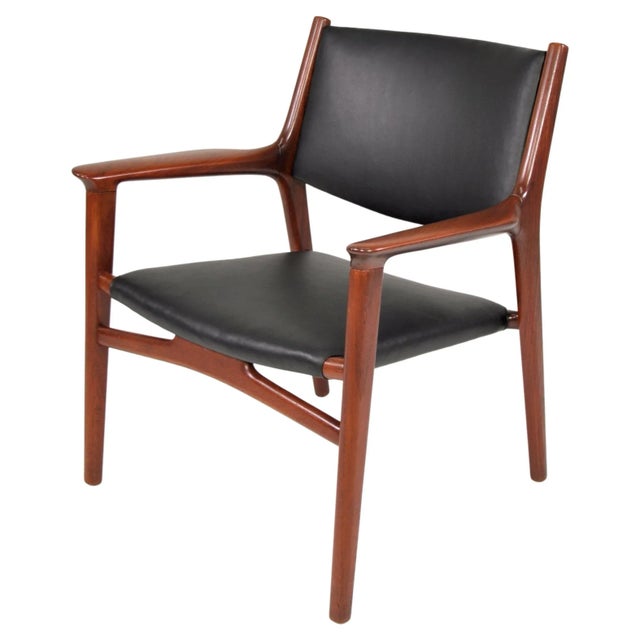 Hans Wegner Jh-515 Black Leather Teak Armchair for Johannes Hansen For Sale - Image 9 of 13