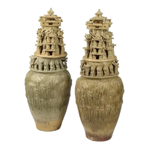 Pair of Early 1900s Chinese Earthenware Ceremonial Vases