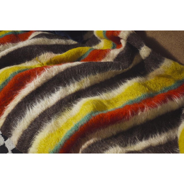 Vintage Folk Art Portuguese Wool Blanket Cobertor De Papa Striped Textile Rustic Bed Throw, 1950s For Sale - Image 9 of 11