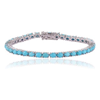 Handcrafted Vibrant Oval Cut 7.28 Ct Blue Turquoise Tennis Bracelet - December Birthstone Gift For Sale
