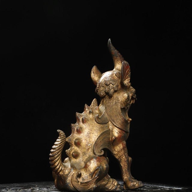 Late 19th Century Gilt Bronze Mythical Unicorn Beast Statue, 2.2kg For Sale - Image 4 of 9