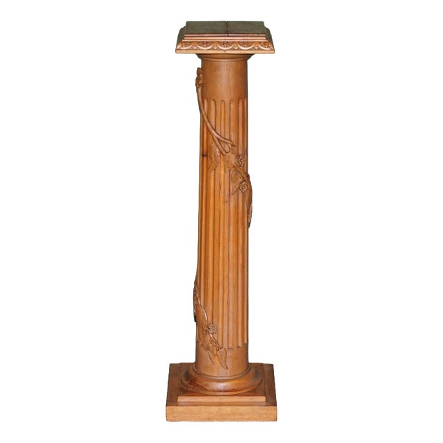 Antique English Carved Oak Vine Pedestal For Sale