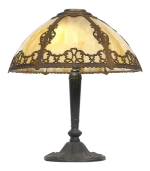 Pittsburgh 6 Bent Panel Slag Glass Leaded Table Lamp