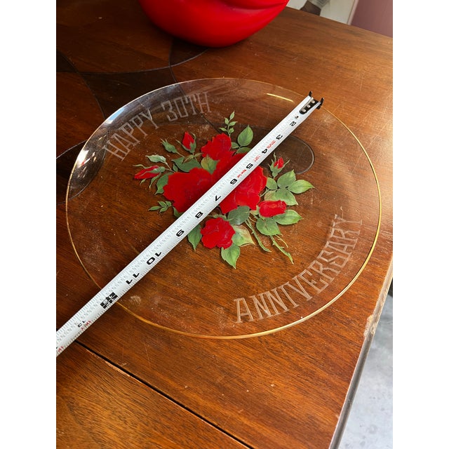 Glass 1970s Mid-Century Modern 30th Anniversary Roses Glass Round Platter For Sale - Image 7 of 9