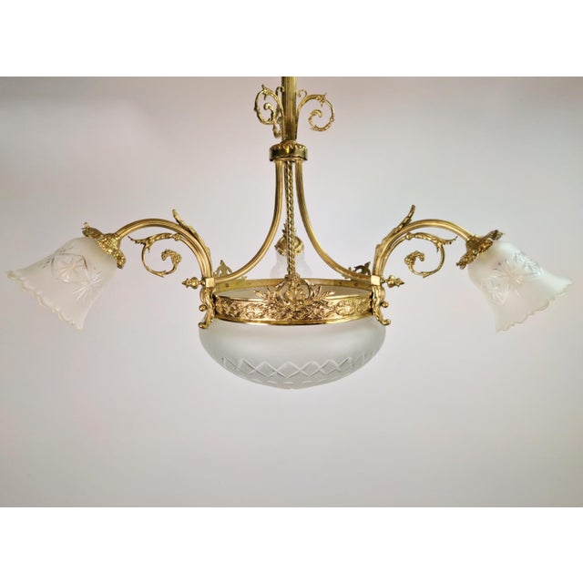 Antique Art Deco Glass and Bronze Chandelier, France, 1930s For Sale - Image 9 of 14
