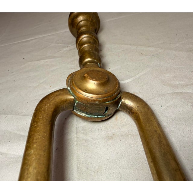 Antique 18th Century Wrought Iron Turned Brass English Fireplace Tongs Tool 6 For Sale In New York - Image 6 of 10