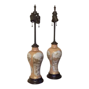 Antique Late 18th / Early 19th Century Chinese Export Porcelain Table Lamps - A Pair