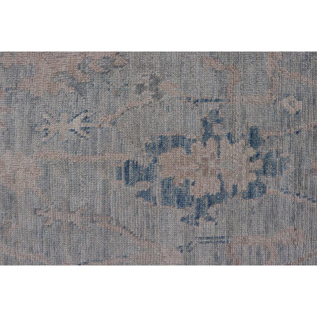 Modern Tribal Oushak With a Cream Border and Light Gray-Blue Background 4'0 X 6'2 For Sale - Image 10 of 12