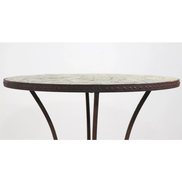 Metal Mosaic Top Garden Patio Table With Wrought Iron Base For Sale - Image 7 of 13