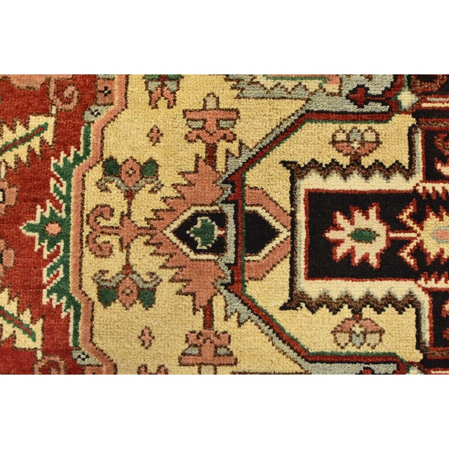 Heriz Rug 9′ X 11’10” Red Wool Tribal Hand-Knotted Oriental Carpet For Sale - Image 10 of 15