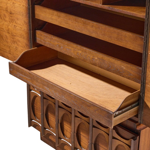 Wood Tobago Brutalist Mid Century Walnut Armoire Dresser For Sale - Image 7 of 9