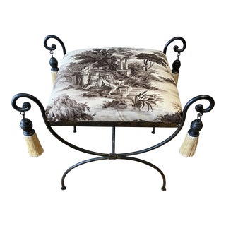 Wrought Iron & Jouy Tassels Vanity Bench For Sale