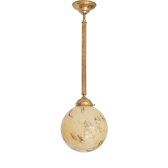 Art Deco Pendant in Brass and Marbled Glass, De La Mar Theatre, 1940s For Sale