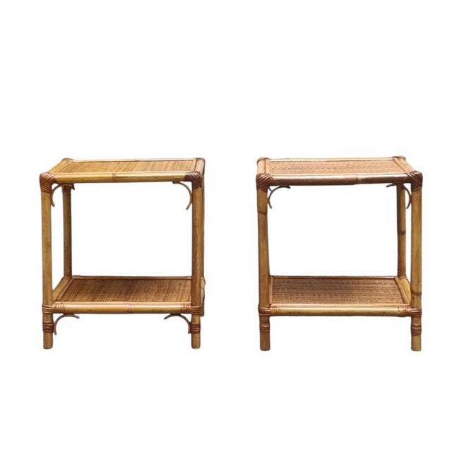 Wood Vintage Nightstands in Bamboo and Woven Rattan, Italy, 1960s, Set of 2 For Sale - Image 7 of 8