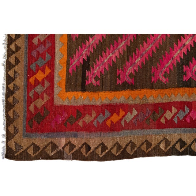 1960s Vintage Turkish Kilim Pink Handmade Tribal Wool Rug For Sale - Image 4 of 8