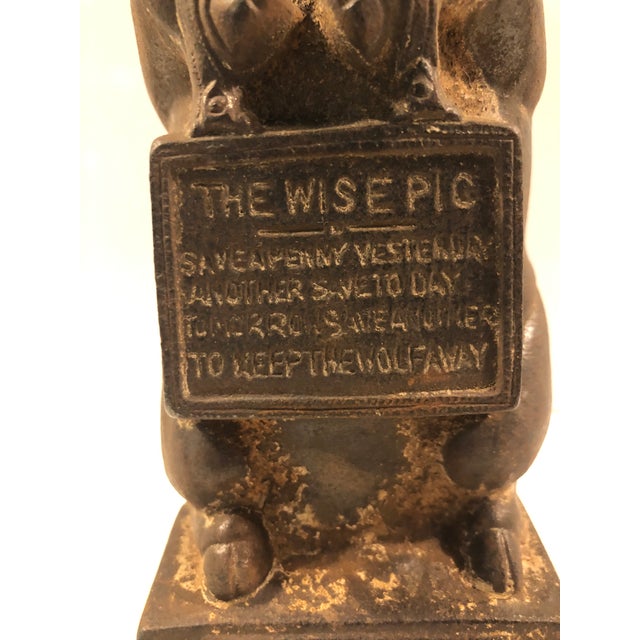 Brown 1950s Cast Iron “Thrifty the Wise Pig” Doorstop / Bookend For Sale - Image 8 of 8