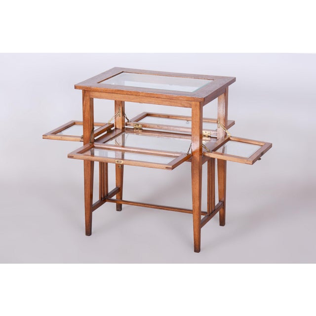 Czech Art Deco Serving Trolley in Walnut and Faceted Glass, 1920s For Sale - Image 13 of 13