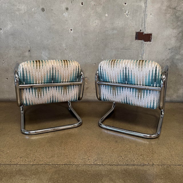 1970s Vintage Chrome Tubular Cantilever Lounge Chairs Attributed to Kinetics - Pair For Sale In Los Angeles - Image 6 of 12