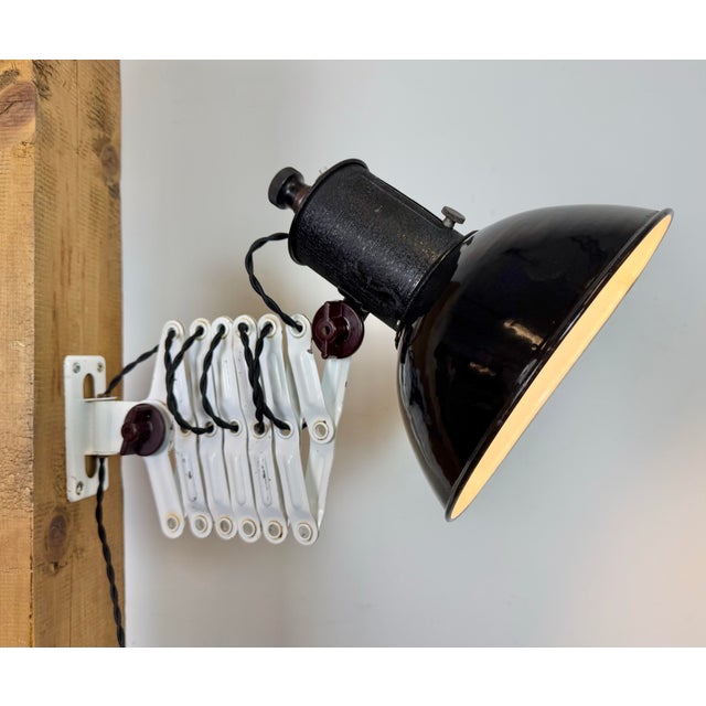 Industrial Black Enamel Scissor Wall Lamp, 1950s For Sale - Image 17 of 18