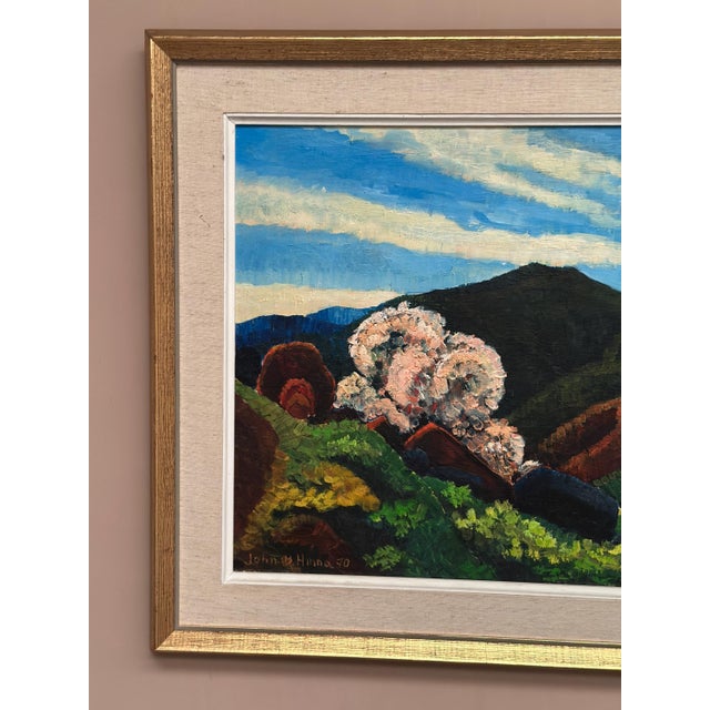 Original vintage swedish oil on panel – “mountain landscape” by john b. Hinna – signed & dated 1970 – framed – 68 × 51 cm...