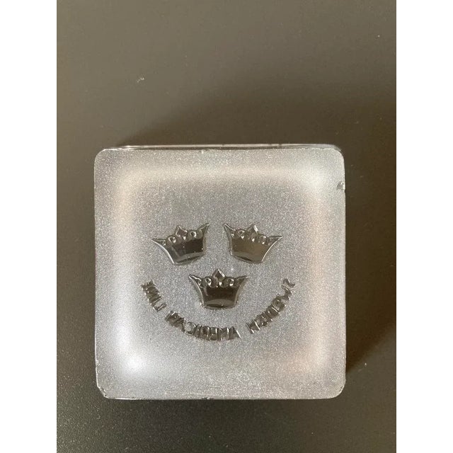 Antique Swedish Clear Frosted Glass Crown Design Catchall Square Dish For Sale - Image 10 of 12