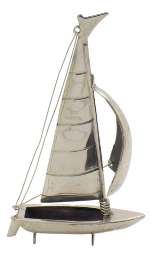 Vintage Italian Handmade Genuine Silver Sailing Ship Figurine Miniature, 1980s