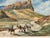 This evocative original oil painting offers a sweeping portrayal of a caravan traveling through a vast and rugged mountain...