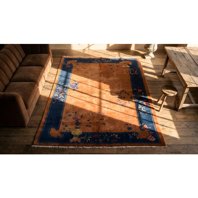 Salmon 1920s Chinese Art Deco Carpet For Sale - Image 8 of 8