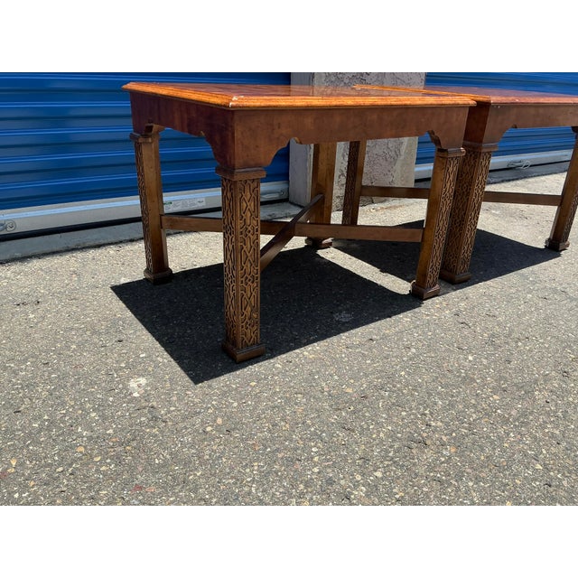 1970s Pair of Mid Century Burled Walnut Tables For Sale - Image 5 of 8