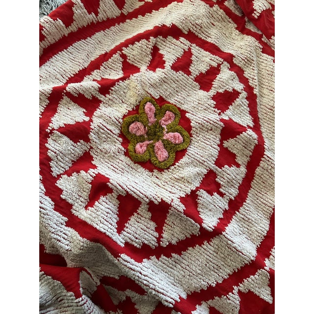 1950s Red Suzani Chenille Blanket For Sale - Image 4 of 6
