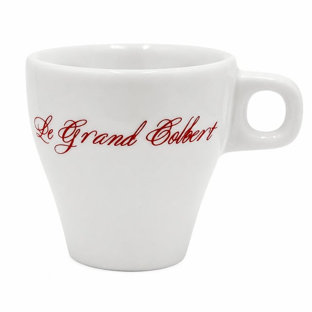 White Vintage Le Grand Colbert Paris Restaurant Demitassse Cup & Saucer For Sale - Image 8 of 9