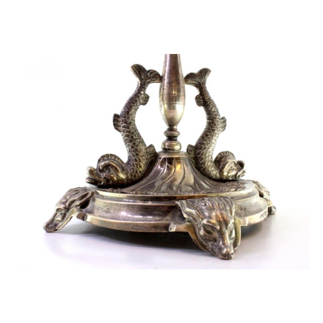 Silver Fruit Bowl Centerpiece with Wavy Glass Cup and Fish and Wolves Figures For Sale - Image 3 of 9