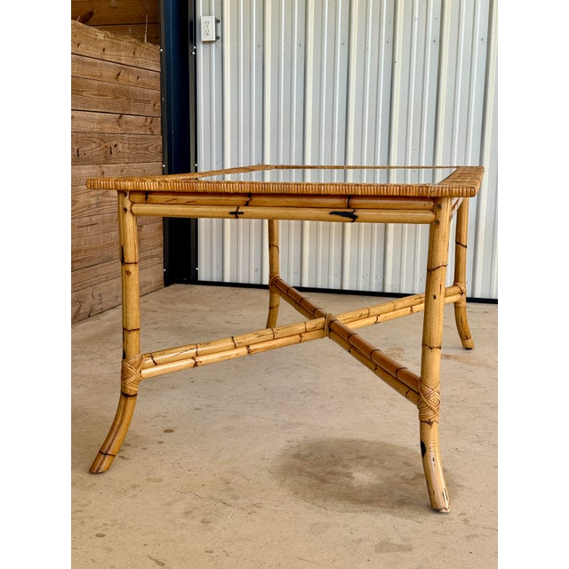 Vintage Organic Modern Rattan Dining Table With Glass Top For Sale - Image 9 of 12
