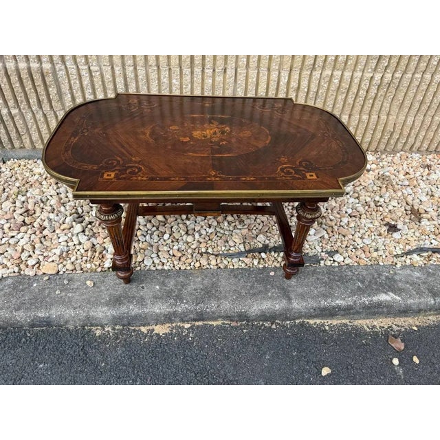 Wood Antique French Napoleon III-style Marquestry Inlaid Coffee Table For Sale - Image 7 of 18