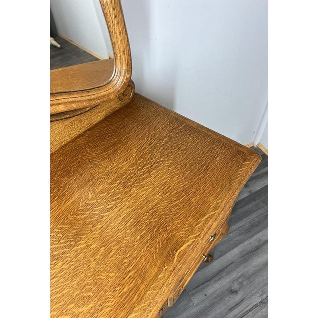 Vintage French Louis Style Oak Dressing Table with Mirror For Sale - Image 9 of 17